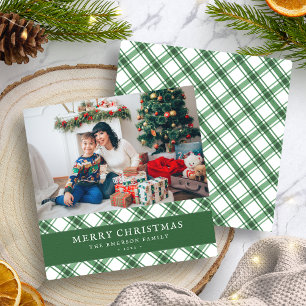 Tarjeta plana de Navidad de cuadros verdes