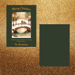 Tarjeta plana de navidad de escenas de nieve de co<br><div class="desc">La tarjeta de Navidades acuáticos personalizada presenta una pintoresca escena de nieve con puentes arcos y lámparas de calle con cubierta. Captura la magia de la temporada navideña con esta preciosa tarjeta de Navidades plana personalizada, con una serena pintura acuarela de una pintoresca escena nevada. Las brillantes obras de arte...</div>