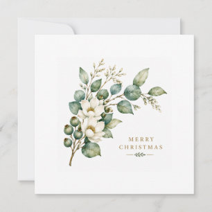 Tarjeta plana de Navidad de eucalipto botánico ele