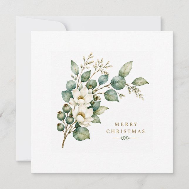 Tarjeta plana de Navidad de eucalipto botánico ele (Anverso)