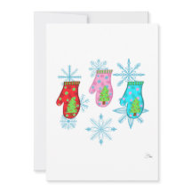 Tarjeta plana de Navidad de guantes de invierno bl