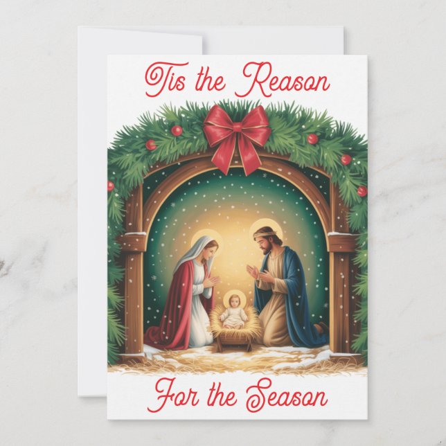 Tarjeta plana de Navidad de la Natividad (Anverso)