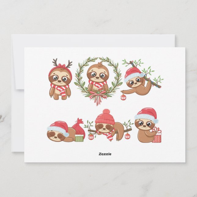 Tarjeta plana de Navidad de perezoso (Reverso)