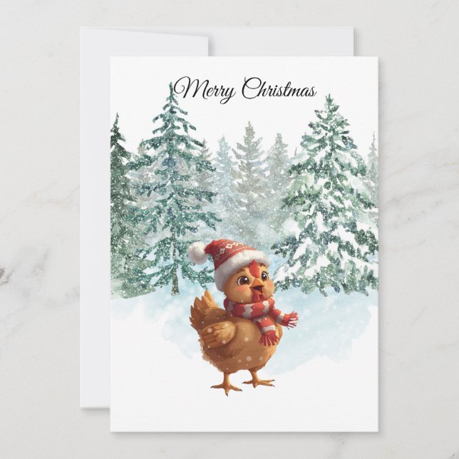Tarjeta plana de Navidad de Pollo Navideño (Anverso)