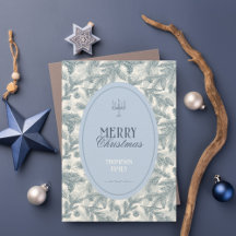 Tarjeta plana de Navidad de ramas de pino azules v