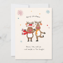 Tarjeta plana de Navidad de renos lindos y cálidos
