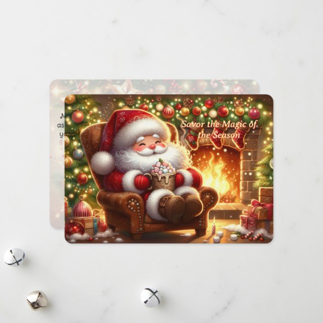 Tarjeta plana de Navidad de Santa acogedor junto a (Anverso/Reverso In Situ)