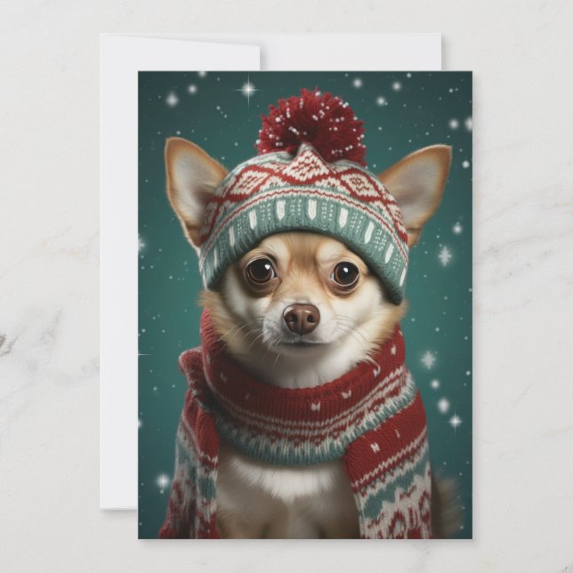 Tarjeta plana de Navidad de Santa Chihuahua para l (Anverso)