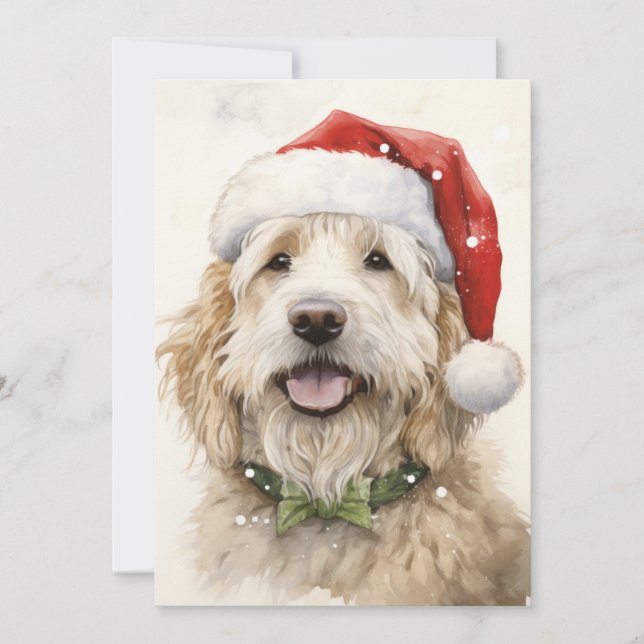 Tarjeta plana de Navidad de Santa Perro (Anverso)