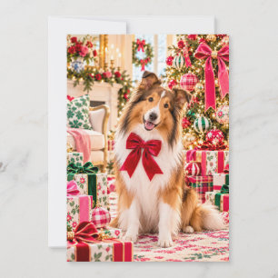 Tarjeta plana de Navidad de Shetland Sheepdog