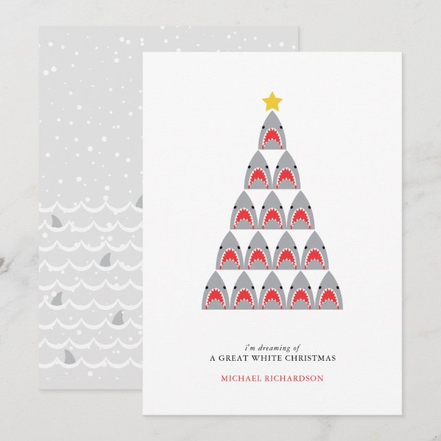 Tarjeta plana de Navidad de tiburón blanco grande (Anverso / Reverso)