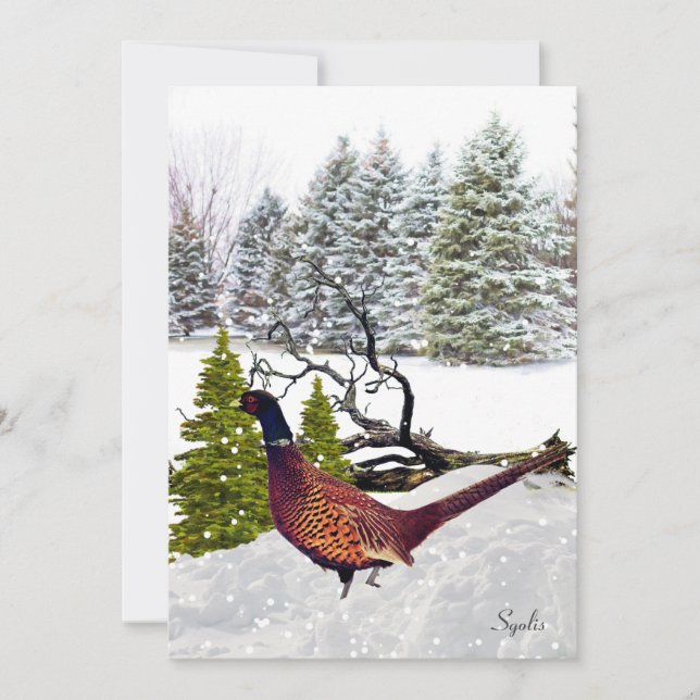 Tarjeta plana de Navidad del faisán de Dakota del  (Anverso)