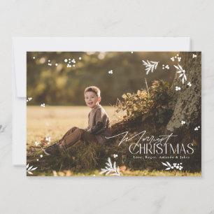 Tarjeta plana de Navidad elegante botánica blanca