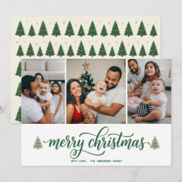 Tarjeta plana de Navidad elegante para 3 fotos fam