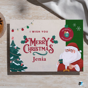 Tarjeta plana de Navidad ilustrada en rojo y verde