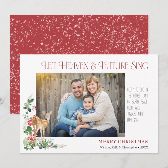 Tarjeta plana de Navidad Let Heaven & Nature Sing (Anverso / Reverso)