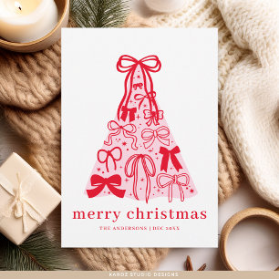 Tarjeta plana de Navidad moderna de fiesta con laz