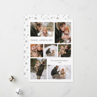 Tarjeta plana de Navidad moderna para 7 fotos fami