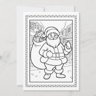 Tarjeta plana de Navidad para colorear de Santa pa