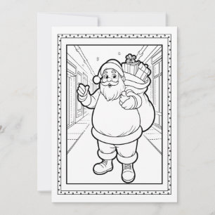 Tarjeta plana de Navidad para colorear de Santa pa