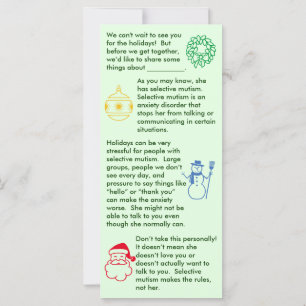 Tarjeta plana de Navidad para niña con mutismo sel