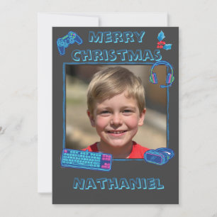 Tarjeta plana de Navidad personalizada con neón pa