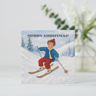 Tarjeta plana de Navidad personalizada para esquia