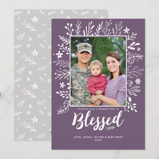 Tarjeta plana de Navidad púrpura generosa (Anverso / Reverso)