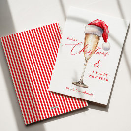 Tarjeta plana de Navidad y Año Nuevo con sombrero