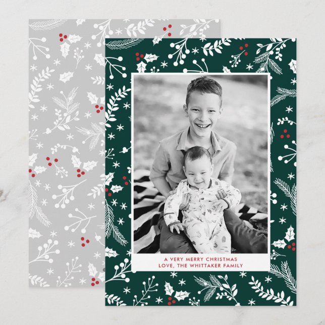 Tarjeta plana de Navidad y vacaciones de Bayas Ver (Anverso / Reverso)