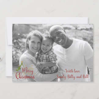 Tarjeta plana de Navidades de fotos en blanco y ne