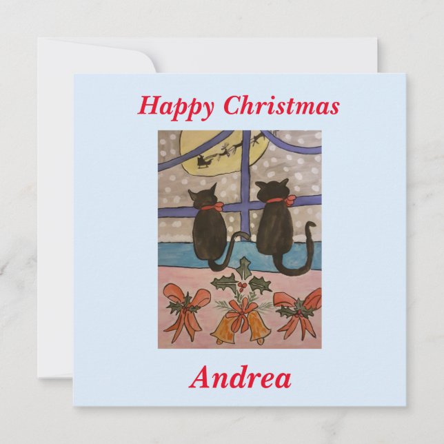 Tarjeta plana de Navidades de gato negro (Anverso)