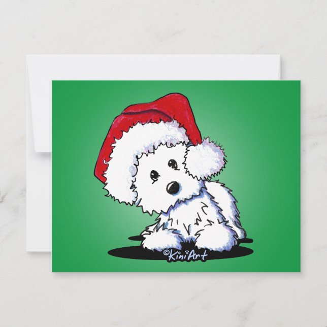 Tarjeta plana de Navidades de perro KiniArt Santa  (Anverso)