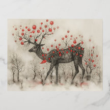 Tarjeta plana de Navidades de renos caprichosos