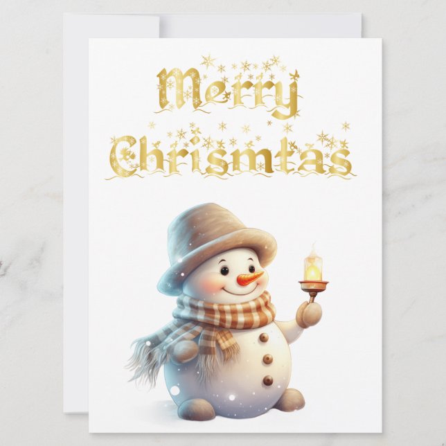Tarjeta plana de Navidades de Snowman de lujo (Anverso)