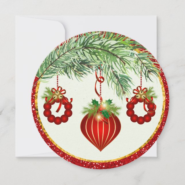 Tarjeta plana de Navidades redondeados de ornament (Anverso)