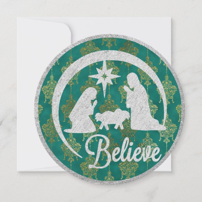 Tarjeta plana de Navidades redondos de natividad t (Anverso)