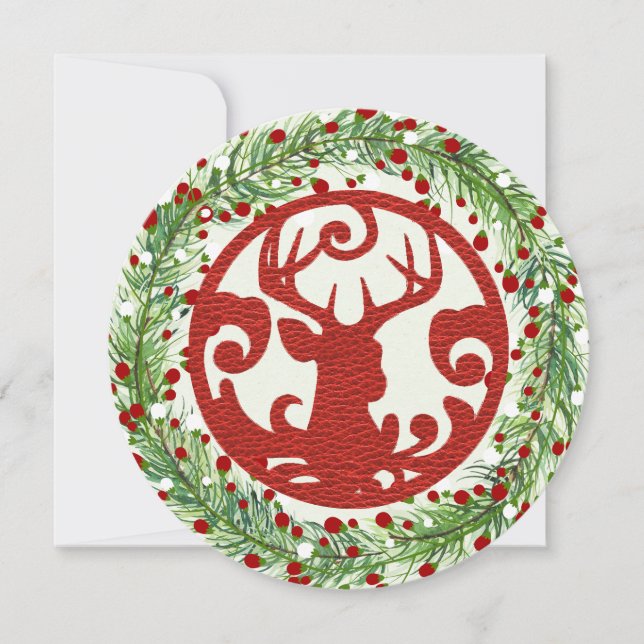 Tarjeta plana de Navidades redondos de renos rojos (Anverso)