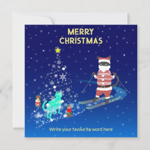 Tarjeta plana de noche de Santa Claus que calienta