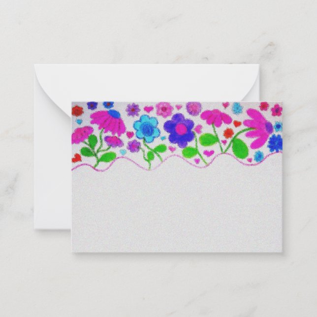 Tarjeta plana de nota con borde de jardín floral d (Anverso)