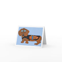Tarjeta plana de nota con Dachshund en chaqueta de