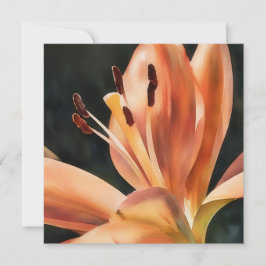 Tarjeta plana de nota con flor de lirio naranja