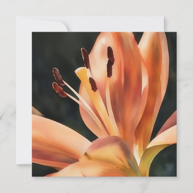 Tarjeta plana de nota con flor de lirio naranja (Anverso)