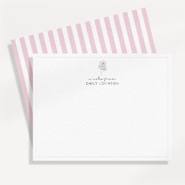 Tarjeta plana de nota con flor rosa y rayas
