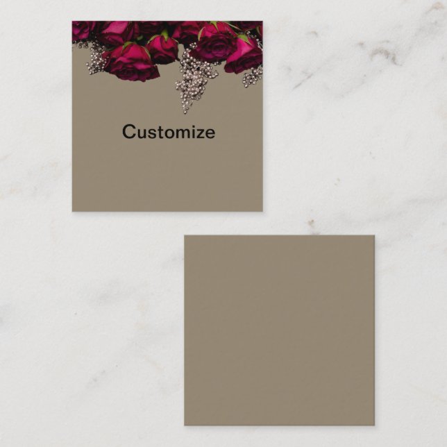 Tarjeta plana de nota con flores granate y gris (Anverso / Reverso)