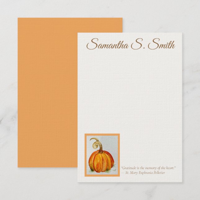 Tarjeta plana de nota de calabaza de gratitud pers (Anverso / Reverso)