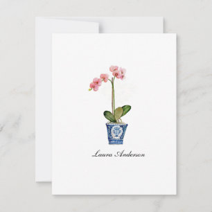 Tarjeta plana de nota de orquídea rosa acuarela