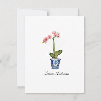 Tarjeta plana de nota de orquídea rosa acuarela