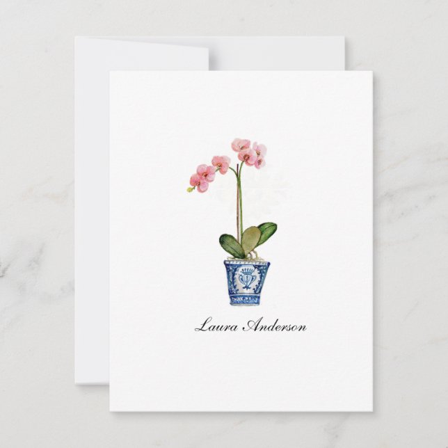 Tarjeta plana de nota de orquídea rosa acuarela (Anverso)