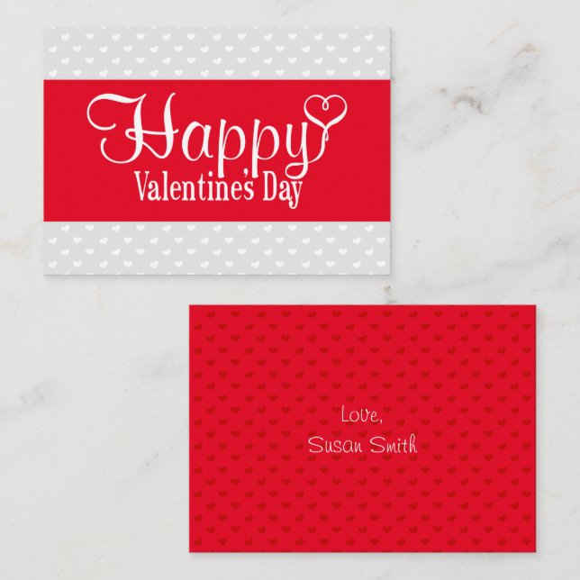 Tarjeta plana de nota del día de San Valentín (roj (Anverso / Reverso)
